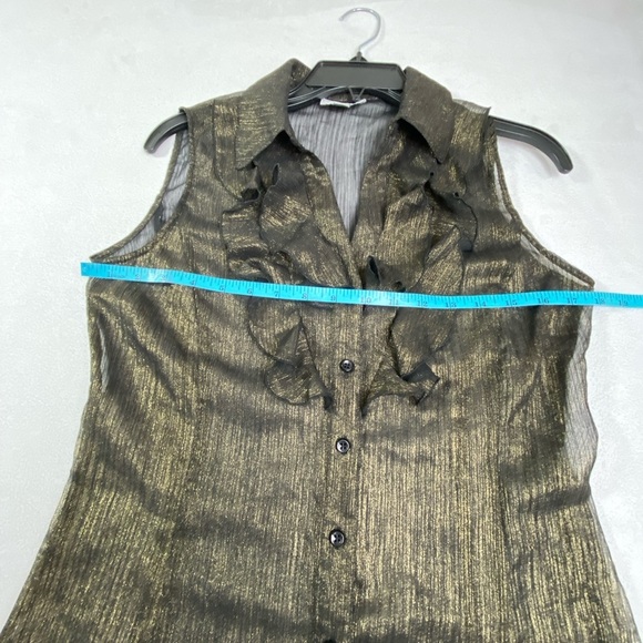 Tahari Arthur Levine Size SMALL Black/Gold Ruffled Sleeveless Blouse Top - Picture 6 of 6